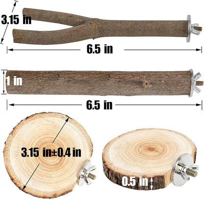 8 PCS Bird Perch Set, Natural Birch Wood Straight & Forked Perches - Image 2