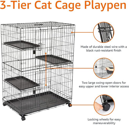 Amazon Basics Large 3-Tier Cat Cage Playpen - Image 3