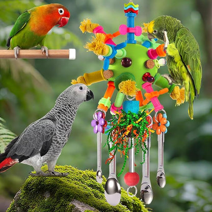 Parrot Toys Bird Toys Perch Pullable Stainless Steel Spoons Colorful Acrylic - Image 7