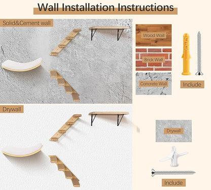 Cat Wall Shelves Set with Sisal Cats Stairs, 4 Piece Wooden Climbing Furniture - Image 7