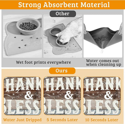 Thankful Feeding Mat, Blessed Absorbent Quick-Dry Cat Dog Food and Water Bowl - Image 3