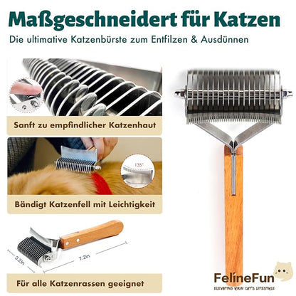 FelineFun Cat Brush for Dematting & Deshedding, 2 in 1 Undercoat Rake, - Image 3