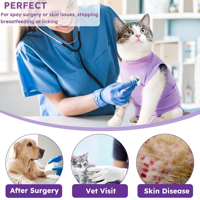 Cat Recovery Suit for Spay Abdominal Wound, Breathable Kitten Onesie for Cats - Image 7