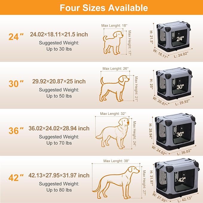 Dog Travel Crate 24 Inch, Portable Soft-Sided Travel Carriers - Image 3