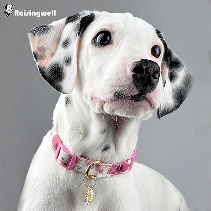 Cotton Dog Collar Light Pink Flower Pattern - Image 5