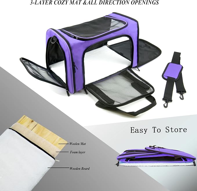 Soft Sided Carrier for Small Medium Cats Dogs, Removable Pad Collapsible Travel - Image 2