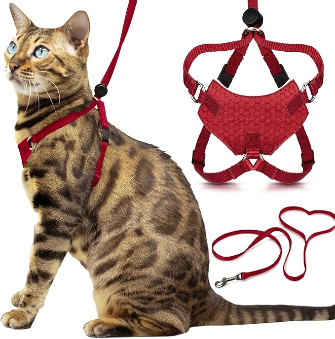 Houdini™ Escape Proof Cat Harness and Leash Set by OutdoorBengal – Red by OutdoorBengal