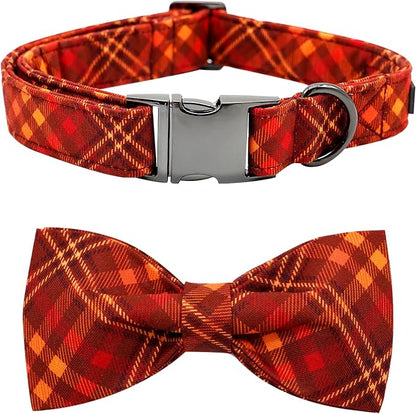 Fall Dog Collar, Pet Collar Bow Plaid Pet Collar Girl Boy Holiday Pet Collars by BoboRainbow