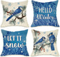 Fahrendom Hello Winter Bluebird Decorative Throw Pillow Covers 18x18 Set of 4 by Fahrendom