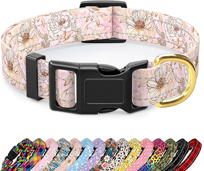 Reflective Dog Collar for Extra Small Dogs, Cute Flower Theme Adjustable by TMOODEL
