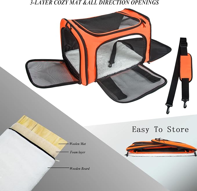Soft Sided Carrier for Small Medium Cats Dogs, TSA Airline Approved Collapsible - Image 2