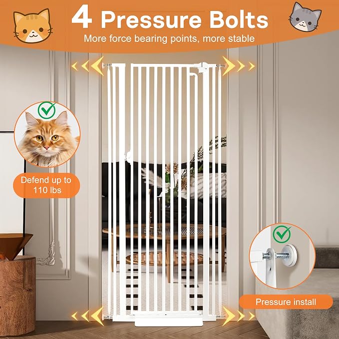 71“ Extra Tall Cat Gate for Doorway：29.4-33.4” Wide Pet Gate, Auto Close/One - Image 3
