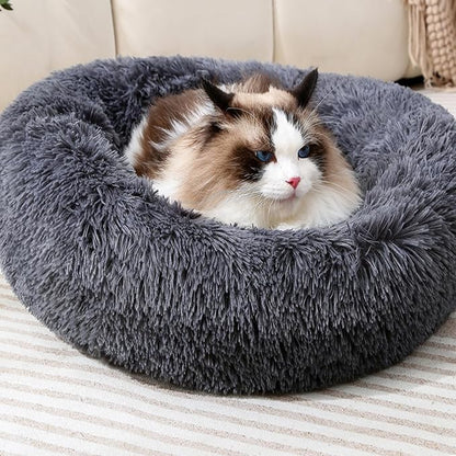Super Soft Donut Cat Bed and Dog Bed Round Plush Pet Cushion Fluffy Rabbit Cave - Image 3