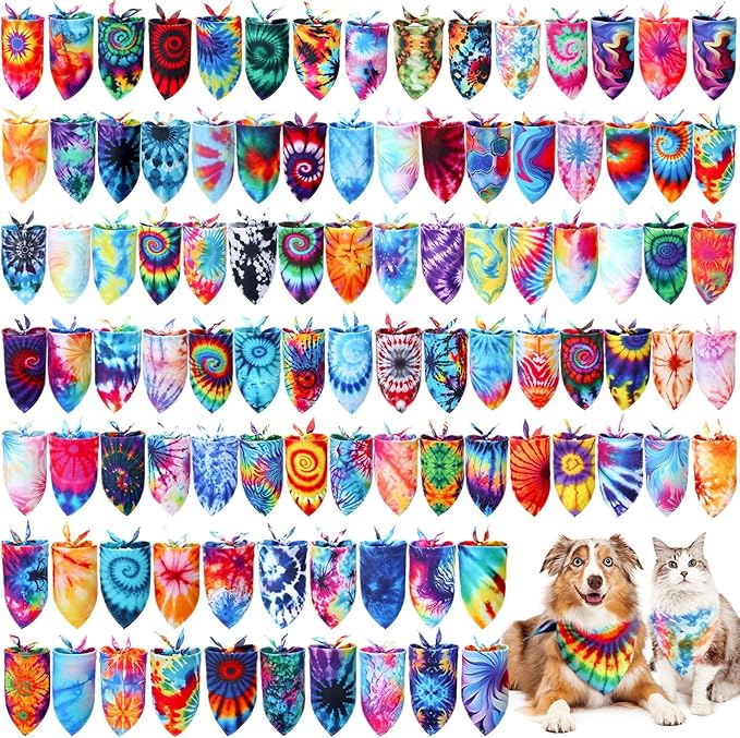 150 Pcs Tie Dye Dog Bandanas Bulk Pet Bibs Colorful Triangle Scarf Tie Dye Pet by Huhumy