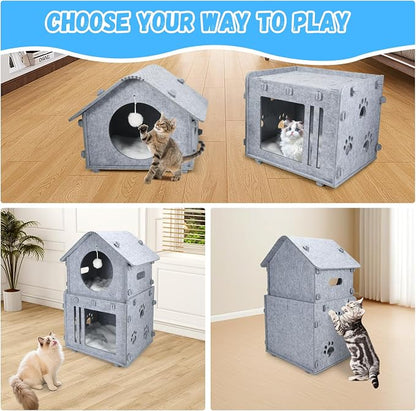 2-Storey Detachable Cat House for Indoor Cats Bed, Covered Beds & Furniture - Image 7