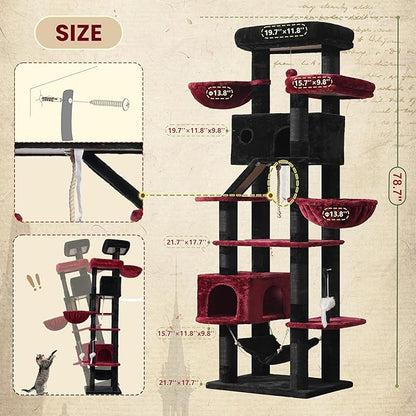 Gothic Cat Tree for Large Cats, 78.7" Tall Cat Tower for Indoor Cats Multiple - Image 7
