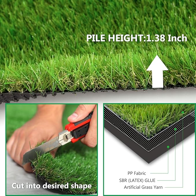 Artificial Grass Rug Outdoor Indoor 9FTX16FT Fake Grass Carpet Green Synthetic - Image 4