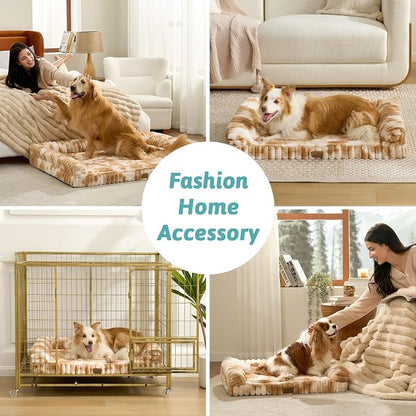 Cute Dog Bed for Large Dogs, Faux Rabbit Fur Orthopedic Foam Dog Bed - Image 2