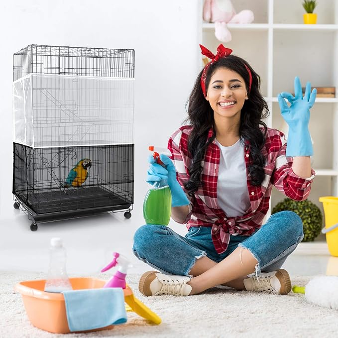 3 Pieces Large Adjustable Bird Cage Cover Seed Feather Catcher Birdcage Nylon - Image 7