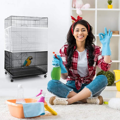 Shappy 2 Pieces Adjustable Bird Cage Seed Catcher Birdcage Cover Nylon Mesh - Image 7