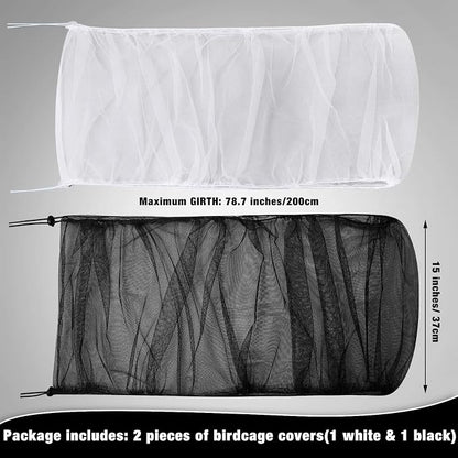 Shappy 2 Pieces Adjustable Bird Cage Seed Catcher Birdcage Cover Nylon Mesh - Image 2