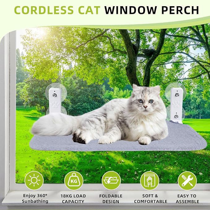2PC Cat Window Perch, Foldable Cat Window Hammock Sunbathing and Climbing Cats - Image 2