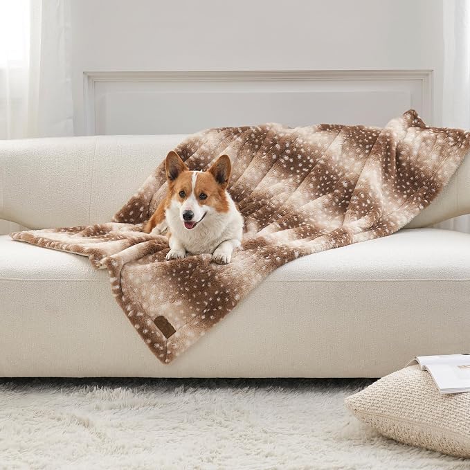 Waterproof Pet Blanket, Christmas Faux Fur Deer Print Blanket, Woman Sofa Bed by COZYKISS