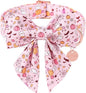 Halloween Dog Collar with Pink Floral Bowtie, Premium Cotton, Sturdy Metal by UPURARAPUP