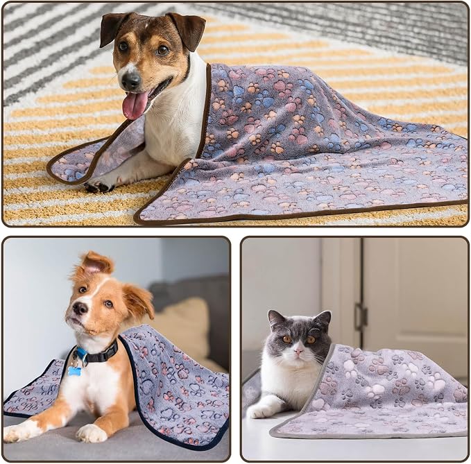 Dono 1 Pack 3 Dog Blankets for Small Dogs, Soft Fluffy Paw Print Pattern Fleece - Image 7