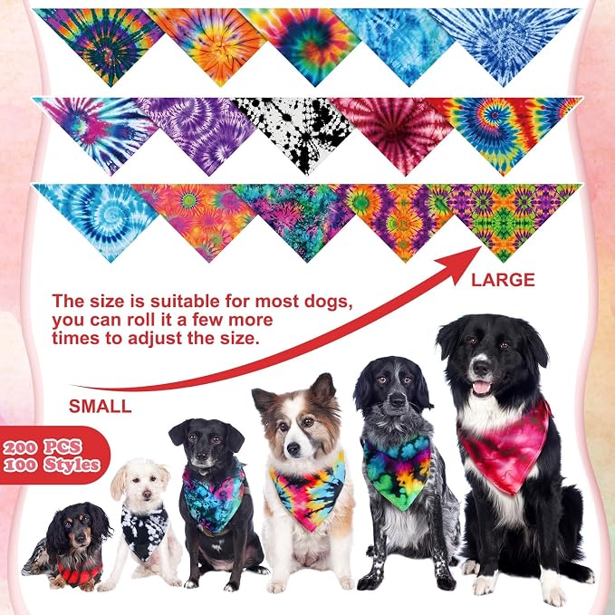 150 Pcs Tie Dye Dog Bandanas Bulk Pet Bibs Colorful Triangle Scarf Tie Dye Pet - Image 3