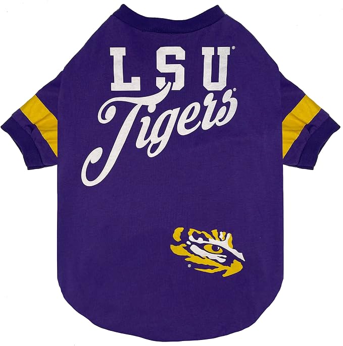 Pets First NCAA LSU Tigers Dog & Cat T-Shirt, Polyester Cotton, Official NCAA by PETSFIRST