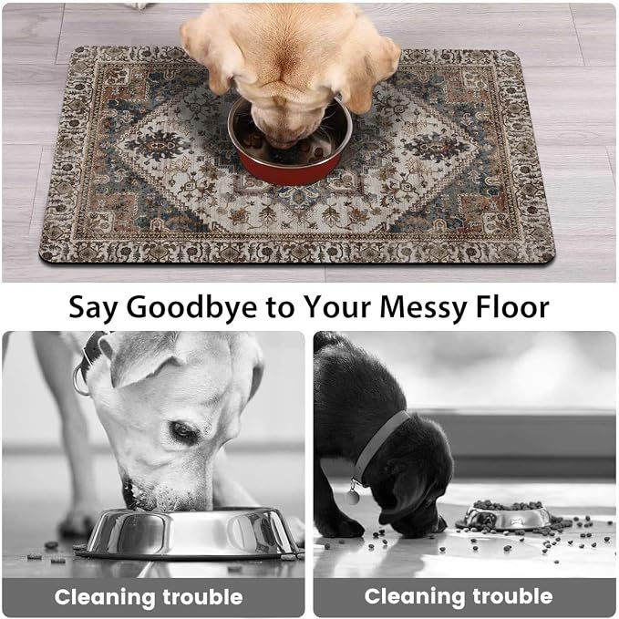 Dog Food Mats for Floors, Absorbent and Quick-Drying Pet Cat Food Mat, - Image 3