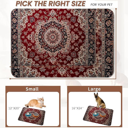Vintage Carpet Boho Pet Feeding Mat, Absorbent Quick-Dry Cat Dog Food and Water - Image 2