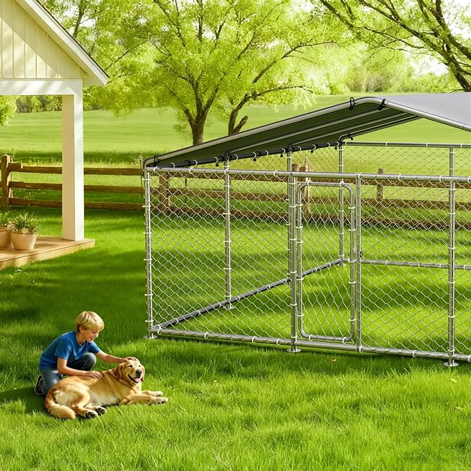 15.3'x15.3'Large Outdoor Dog Kennel Outside– Heavy-Duty Dog Enclosure - Image 6
