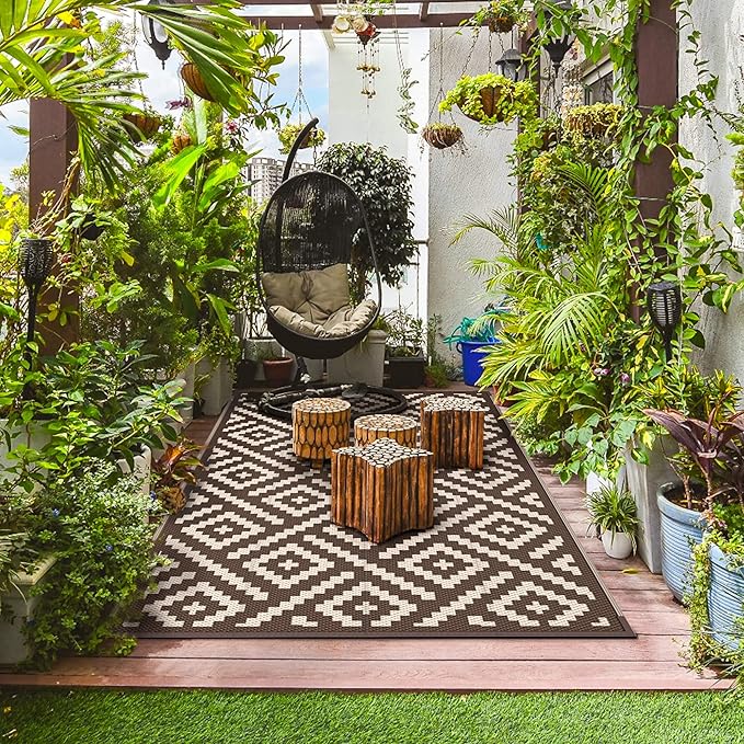 GENIMO 5x8 Outdoor Rug Waterproof, Reversible Mats, Outdoor Area Rug, Plastic - Image 3