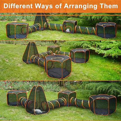7 in 1 Outdoor Cat Enclosure, Foldable Pop-Up Mesh Playpen Tunnel - Image 5