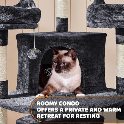 Yaheetech 68.5in Cat Tree for Large Cats, Large Condo, Stable Pet Play House - Image 5