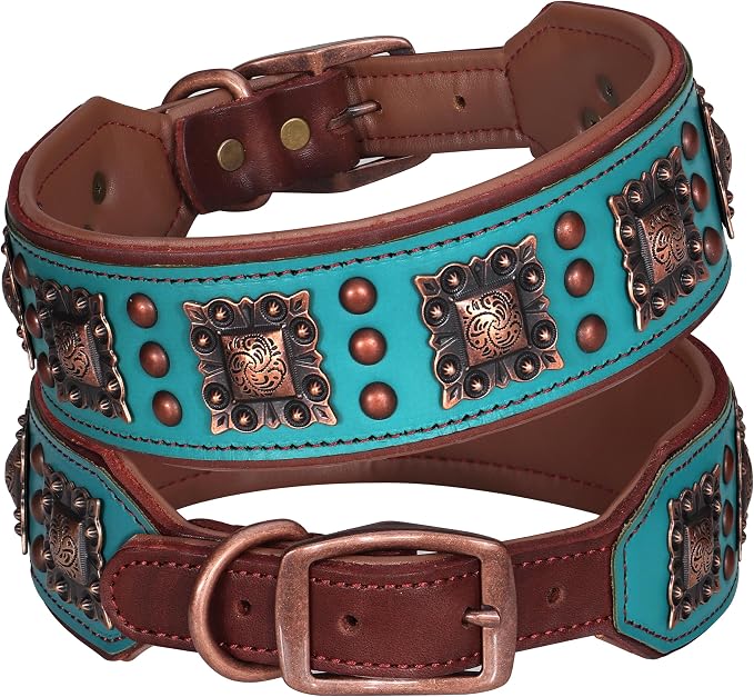 PET ARTIST Upgrade Padded Leather Dog Collar, 2 inch Wide Genuine Leather Dog by PETARTIST