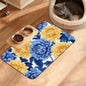Blue Yellow Flowers Dog Food Mat, Absorbent Pet Feeding Mat by Unknown