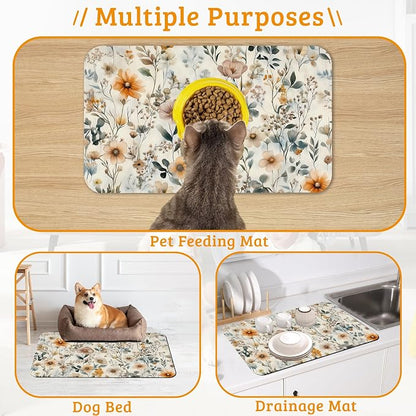 Vintage Flowers Dog Cat Food Mat, Herbs Absorbent Waterproof Placemat - Image 7