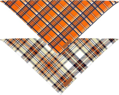 Realeaf Fall Dog Bandanas 2 Pack, Reversible Orange Plaid Holiday Pet Scarf - Image 3