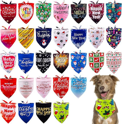 30 Pack Christmas Happy New Year Dog Bandanas Bulk 33 Inch Large Dog Bandanas by Bestwishforyou