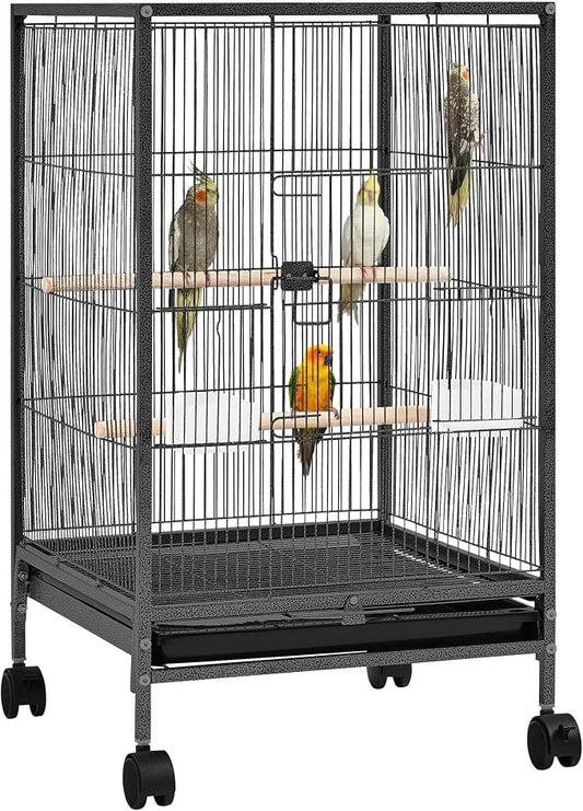 Yaheetech 35 inch Wrought Iron Bird Cage w/Play Open Top and Rolling Stand by Yaheetech