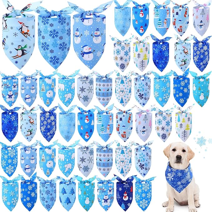 Abbylike 50 Pieces Winter Dog Bandanas Bulk Blue Snowflake Dog Bandanas by Abbylike