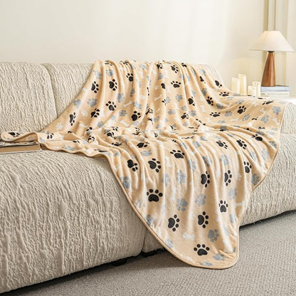 Dog Blanket Paw Bone Pattern 1 Pack 1 Super Soft Warm Flannel Sofa Cover Car - Image 2