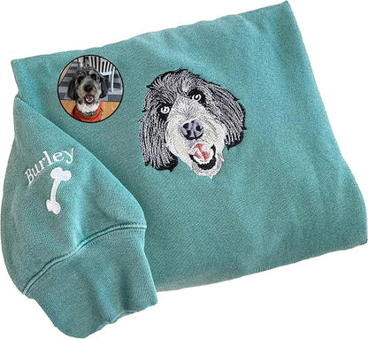 NAZENTI Custom Photo Pet Embroidered Sweatshirt, Custom Dog Face Embroidered by Nazenti