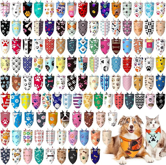 150 Pcs Paw Dog Bandanas Bulk Pet Bibs Colorful Triangle Scarf Pet Paw Bandanas by Huhumy