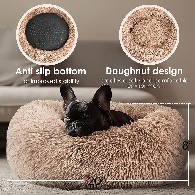 Hoewina Dog & Cat Bed for Indoor Cats, 20in Calming Donut Bed for Puppy and - Image 3