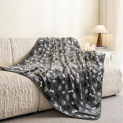 Dog Blanket Paw Bone Pattern 1 Pack 1 Super Soft Warm Flannel Sofa Cover Car by AIWEKHOME