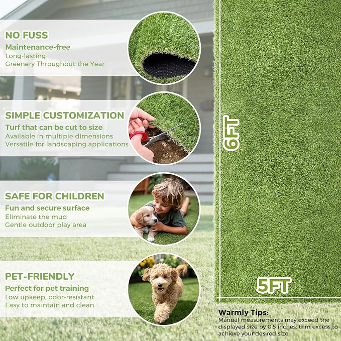 Artificial Grass Rug Indoor Outdoor, 5 x 6FT Faux Grass Turf - Image 4